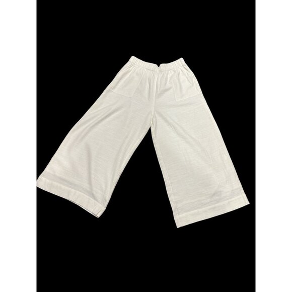 Tribe Alive Cotton Wide Leg Culotte Pants Cream Elastic Waist Cropped Med - Picture 5 of 10